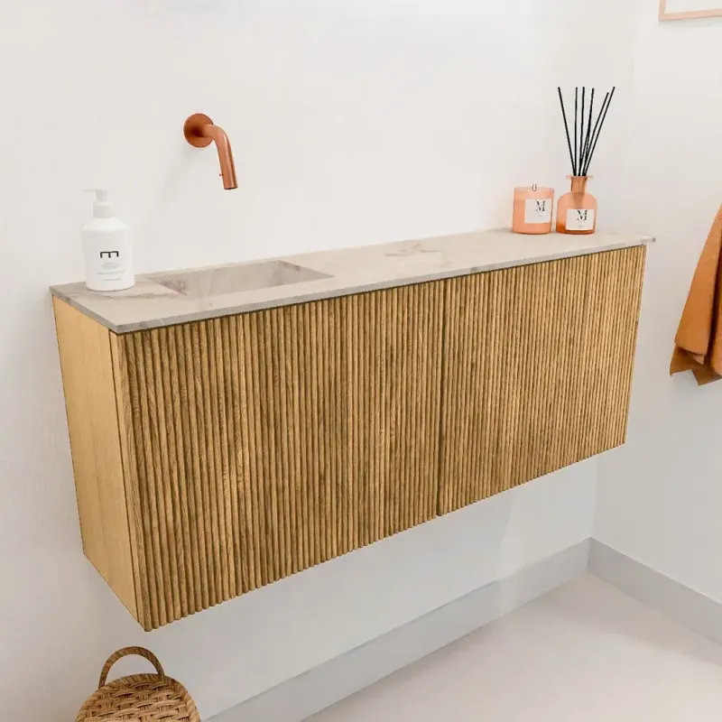 Mondiaz Joya DLux 100cm toiletmeubel oak met wastafel faye links zonder kraangat frappe Tijdelijk Beschikbaar