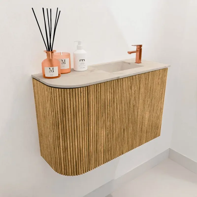 Mondiaz Joya DLux 60cm toiletmeubel ronding links oak met wastafel faye rechts 1 kraangat frappe Bestel Nu