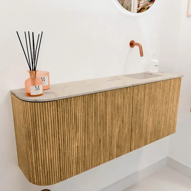 Mondiaz Joya DLux 100cm toiletmeubel ronding links oak met wastafel faye rechts zonder kraangat frappe Goedkoop