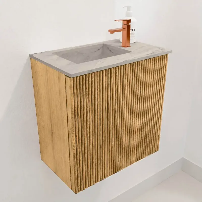 Mondiaz Joya DLux 40cm toiletmeubel oak met wastafel faye links 1 kraangat glace Populair