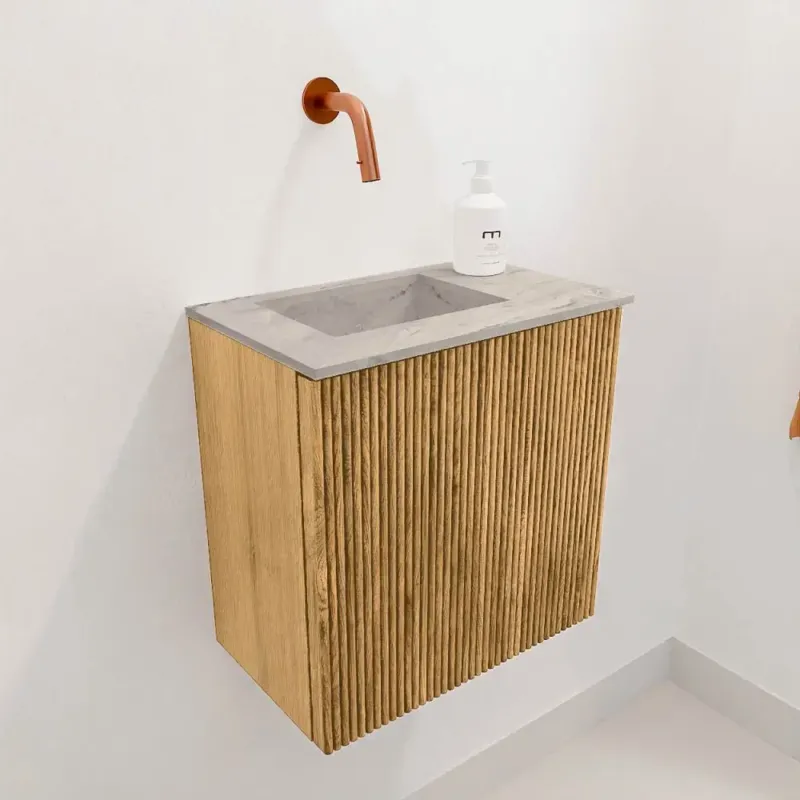 Mondiaz Joya DLux 40cm toiletmeubel oak met wastafel faye links zonder kraangat glace Lage Kosten