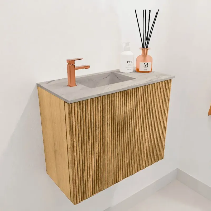 Mondiaz Joya DLux 50cm toiletmeubel oak met wastafel faye links 1 kraangat glace Gereduceerde Prijs