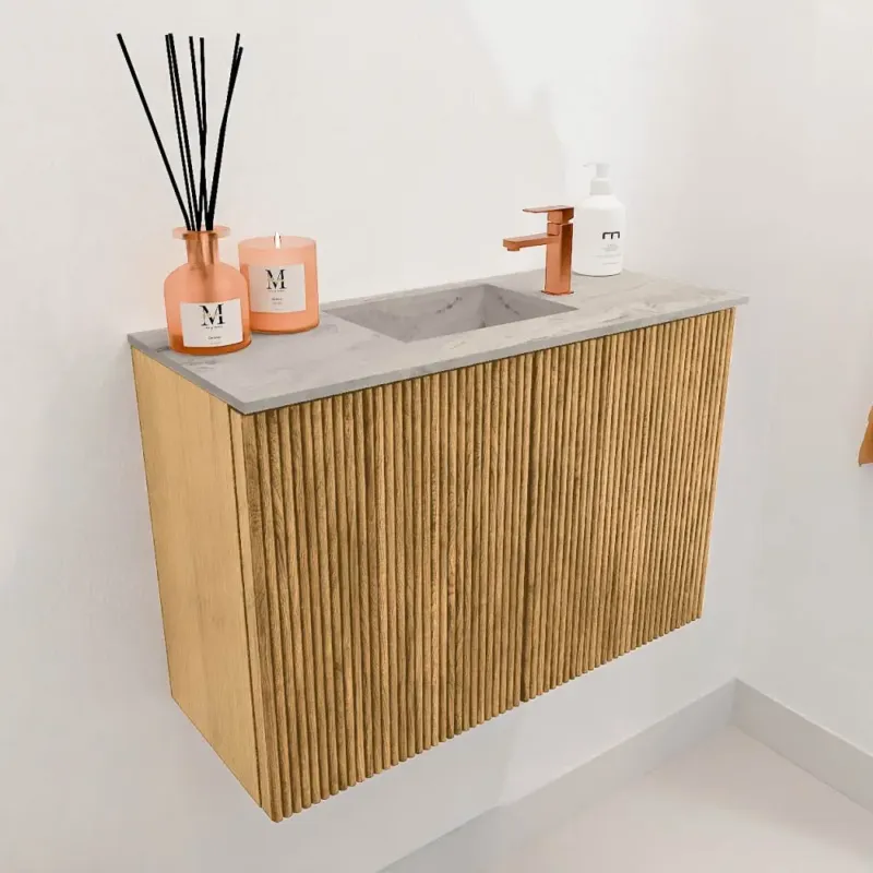 Mondiaz Joya DLux 60cm toiletmeubel oak met wastafel faye midden 1 kraangat glace Koopje