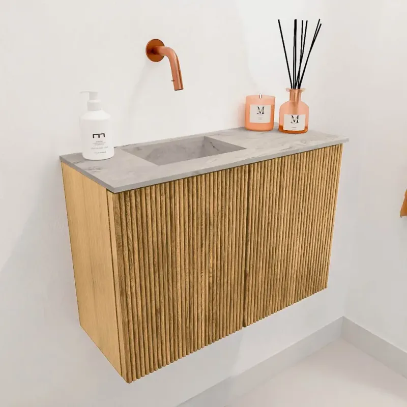 Mondiaz Joya DLux 60cm toiletmeubel oak met wastafel faye links zonder kraangat glace Beste Prijs