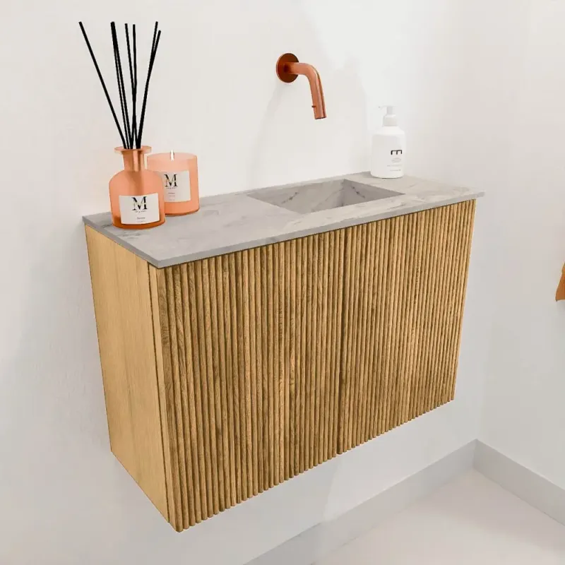 Mondiaz Joya DLux 60cm toiletmeubel oak met wastafel faye rechts zonder kraangat glace Gereduceerde Prijs