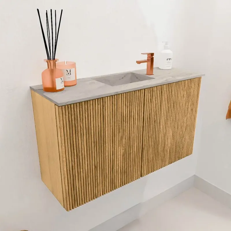Koop Online Mondiaz Joya DLux 70cm toiletmeubel oak met wastafel faye midden 1 kraangat glace