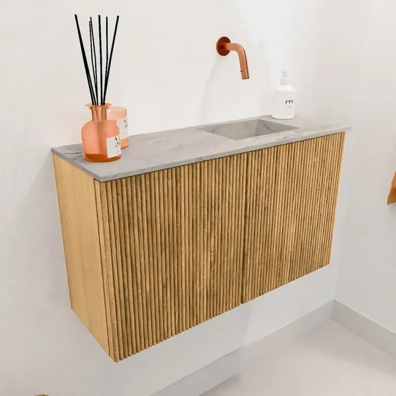 Mondiaz Joya DLux 70cm toiletmeubel oak met wastafel faye rechts zonder kraangat glace Voordeelprijs