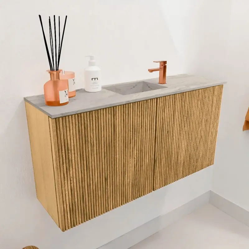Mondiaz Joya DLux 80cm toiletmeubel oak met wastafel faye midden 1 kraangat glace Nieuw