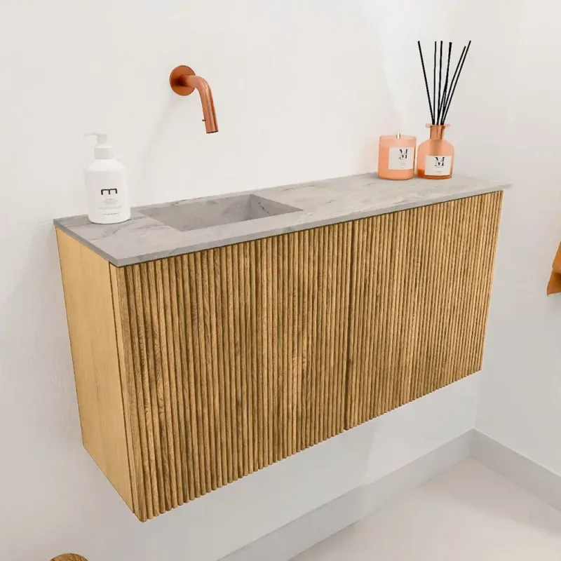 Mondiaz Joya DLux 80cm toiletmeubel oak met wastafel faye links zonder kraangat glace Merkproduct