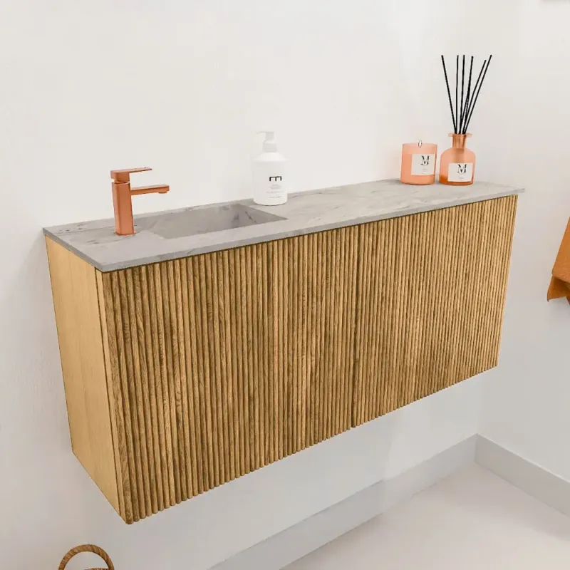 Mondiaz Joya DLux 90cm toiletmeubel oak met wastafel faye links 1 kraangat glace Actieprijs