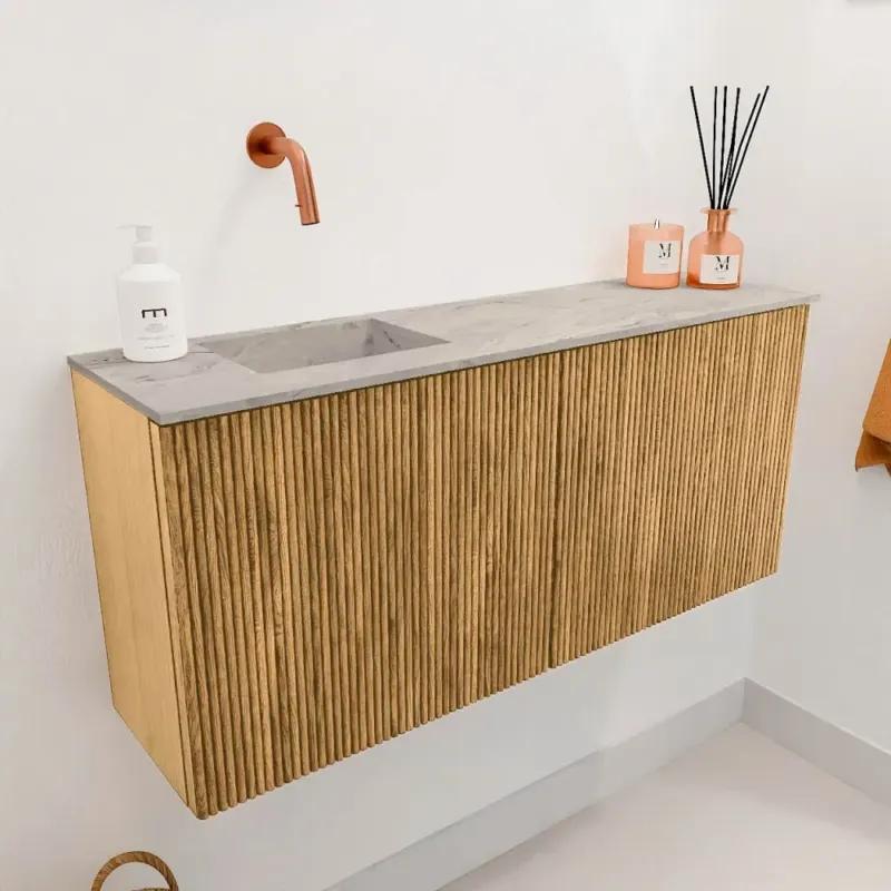 Favoriet Mondiaz Joya DLux 90cm toiletmeubel oak met wastafel faye links zonder kraangat glace