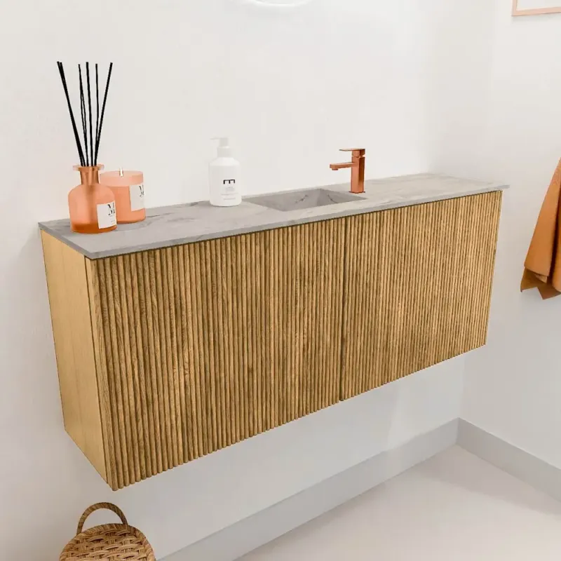Mondiaz Joya DLux 100cm toiletmeubel oak met wastafel faye midden 1 kraangat glace Betaalbaar