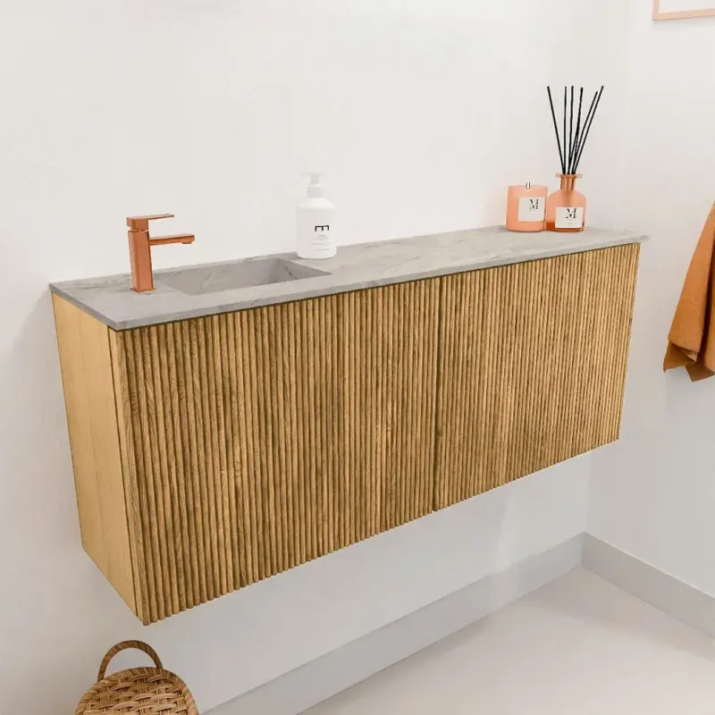 Dagaanbieding Mondiaz Joya DLux 100cm toiletmeubel oak met wastafel faye links 1 kraangat glace