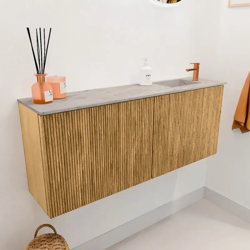 Mondiaz Joya DLux 100cm toiletmeubel oak met wastafel faye rechts 1 kraangat glace Hete Deal