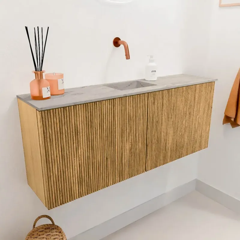 Mondiaz Joya DLux 100cm toiletmeubel oak met wastafel faye midden zonder kraangat glace Aanbieding