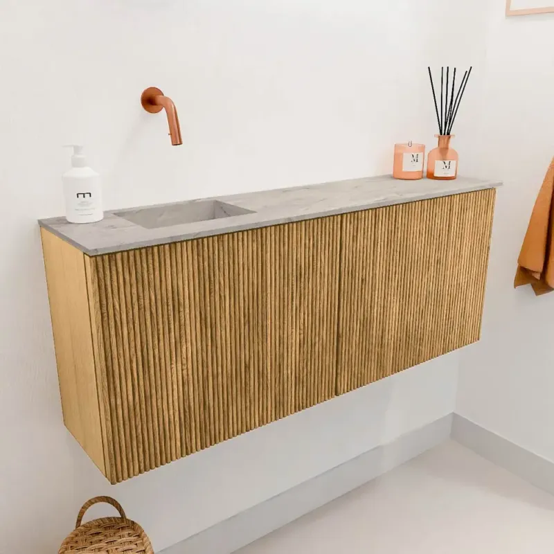 Alleen Vandaag Mondiaz Joya DLux 100cm toiletmeubel oak met wastafel faye links zonder kraangat glace