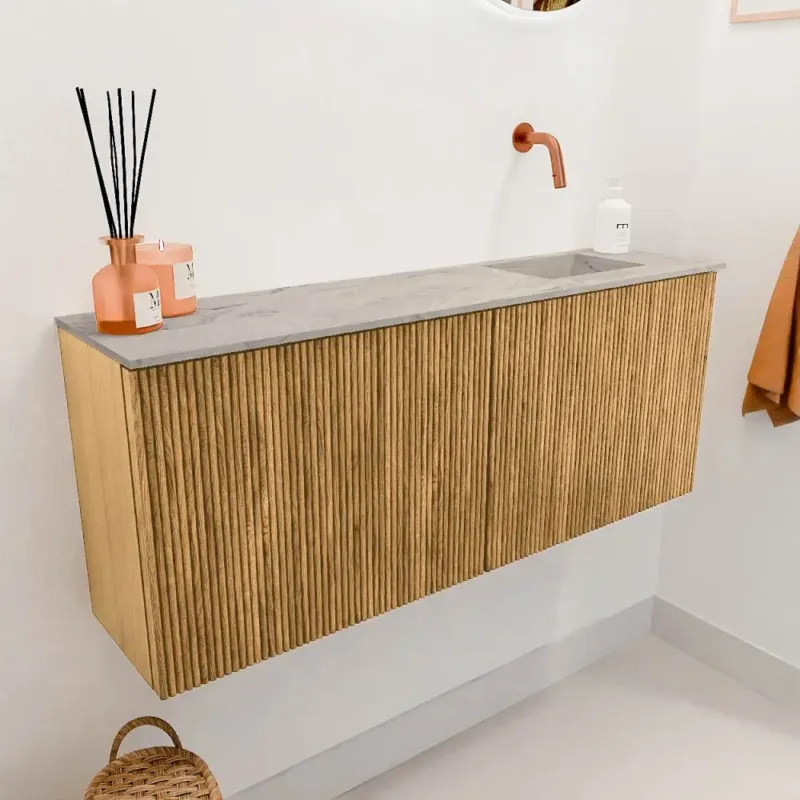 Mondiaz Joya DLux 100cm toiletmeubel oak met wastafel faye rechts zonder kraangat glace Exclusieve Aanbieding