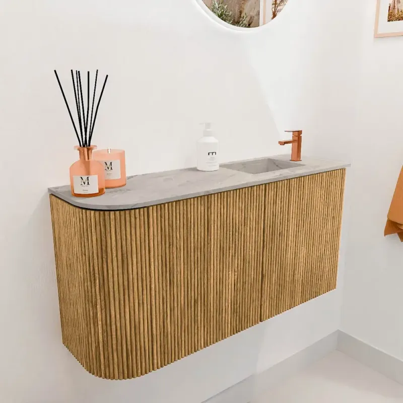Finale Uitverkoop Mondiaz Joya DLux 80cm toiletmeubel ronding links oak met wastafel faye rechts 1 kraangat glace