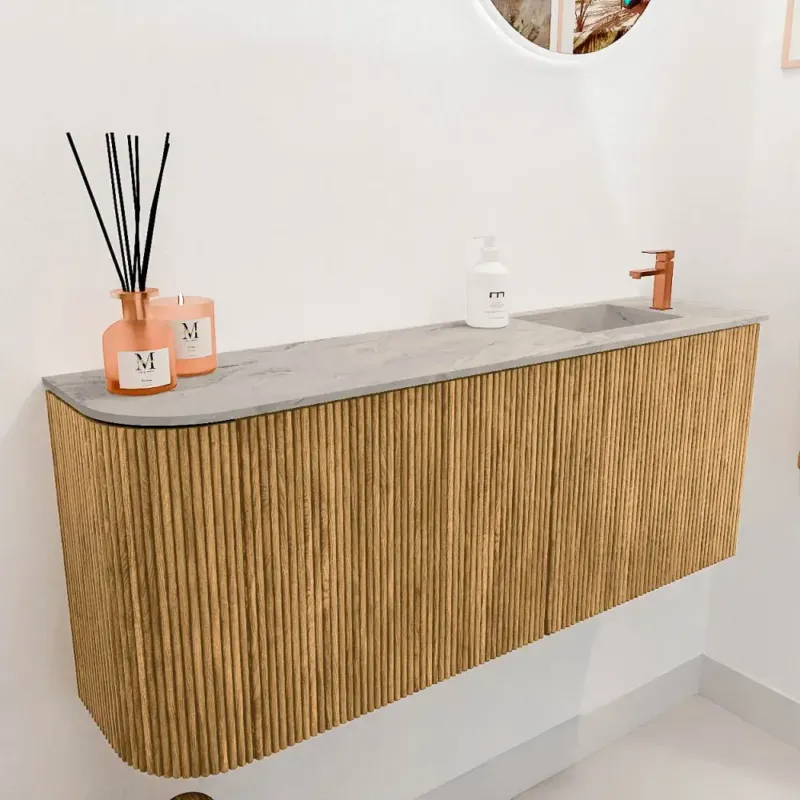 Mondiaz Joya DLux 100cm toiletmeubel ronding links oak met wastafel faye rechts 1 kraangat glace Beste Prijs