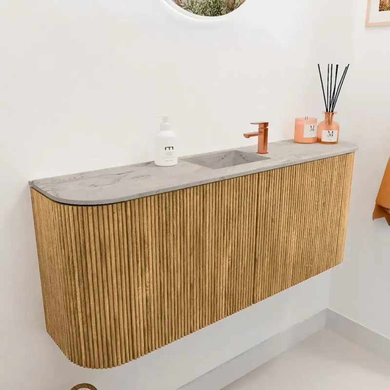 Mondiaz Joya DLux 105cm toiletmeubel ronding links/rechts oak met wastafel faye midden 1 kraangat glace Lage Prijs