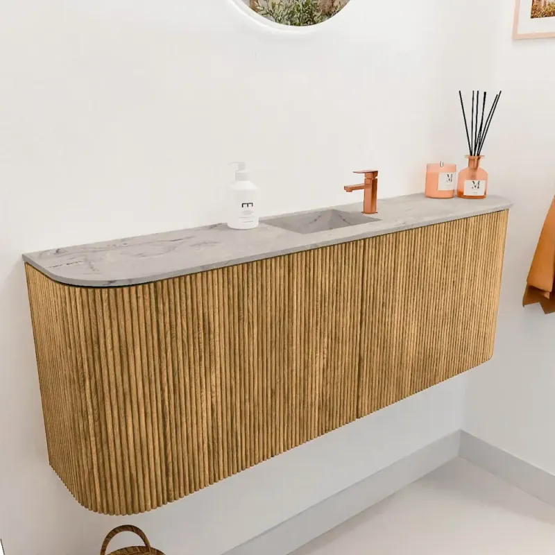 Mondiaz Joya DLux 115cm toiletmeubel ronding links/rechts oak met wastafel faye midden 1 kraangat glace Bestseller