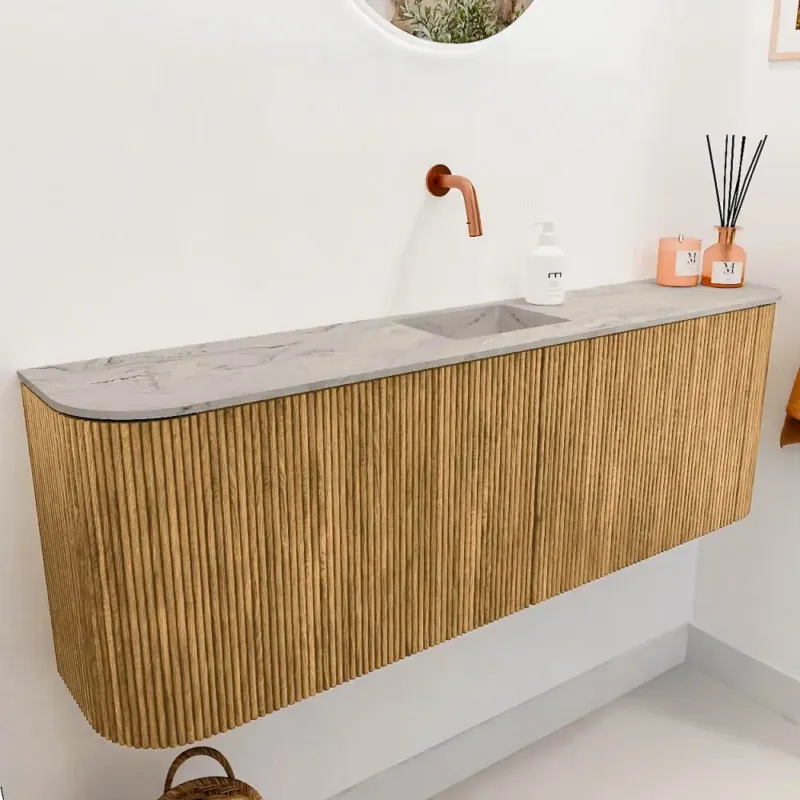 Mondiaz Joya DLux 125cm toiletmeubel ronding links/rechts oak met wastafel faye midden zonder kraangat glace Goedkoop