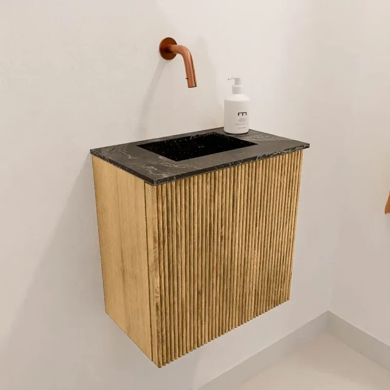 Goedkoop Mondiaz Joya DLux 40cm toiletmeubel oak met wastafel faye midden zonder kraangat lava