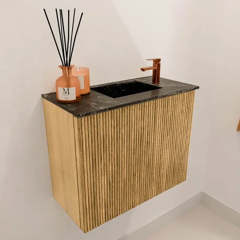 Mondiaz Joya DLux 50cm toiletmeubel oak met wastafel faye rechts 1 kraangat lava Favoriet