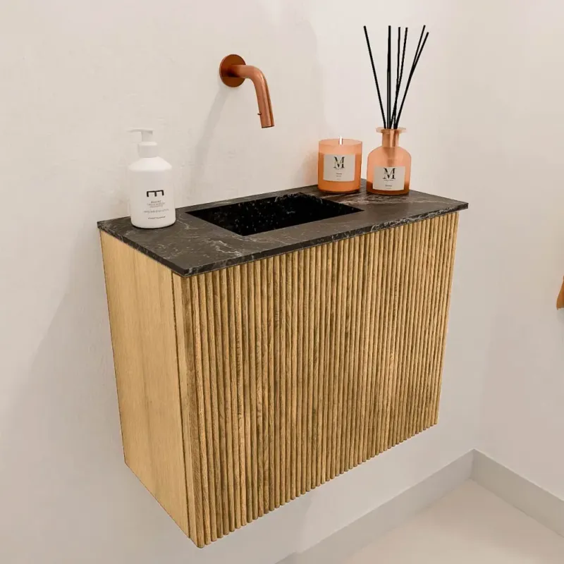 Mondiaz Joya DLux 50cm toiletmeubel oak met wastafel faye links zonder kraangat lava Superprijs