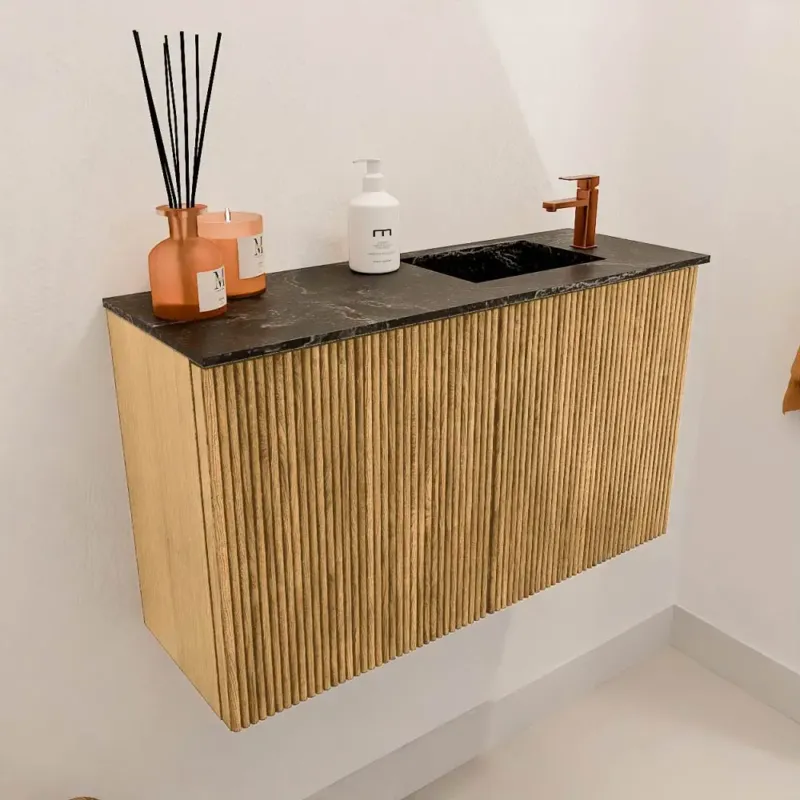 Gratis Retour Mondiaz Joya DLux 70cm toiletmeubel oak met wastafel faye rechts 1 kraangat lava
