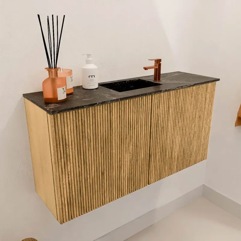 Mondiaz Joya DLux 80cm toiletmeubel oak met wastafel faye midden 1 kraangat lava Direct Beschikbaar