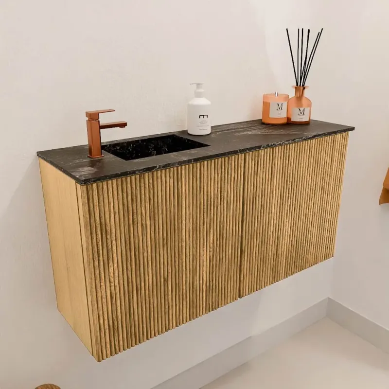 Mondiaz Joya DLux 80cm toiletmeubel oak met wastafel faye links 1 kraangat lava Actieprijs