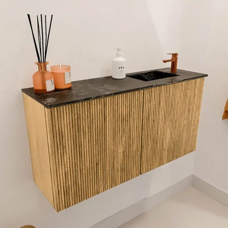 Express Levering Mondiaz Joya DLux 80cm toiletmeubel oak met wastafel faye rechts 1 kraangat lava