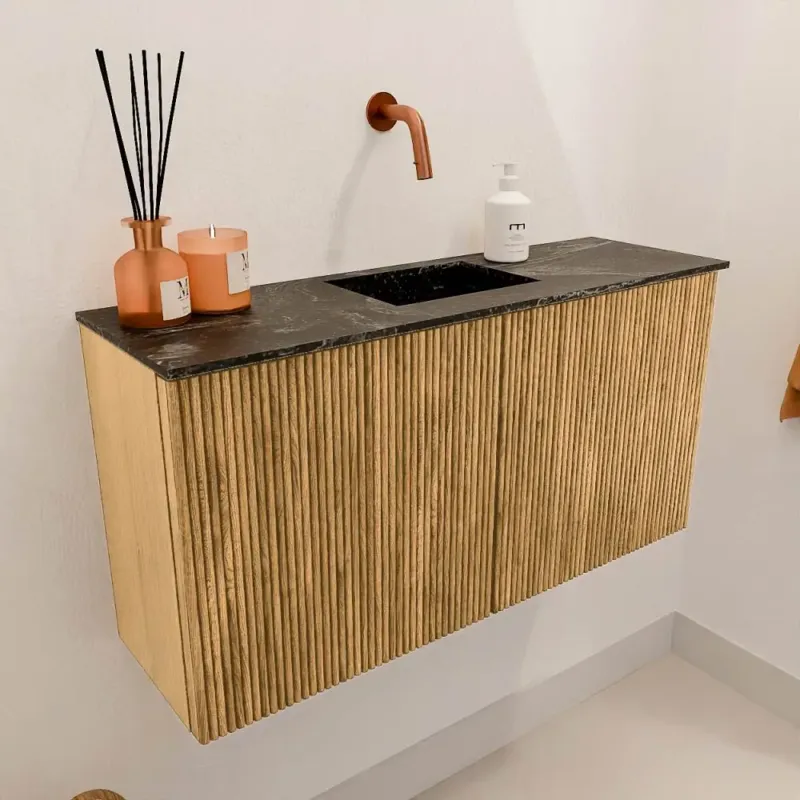 Finale Uitverkoop Mondiaz Joya DLux 80cm toiletmeubel oak met wastafel faye midden zonder kraangat lava