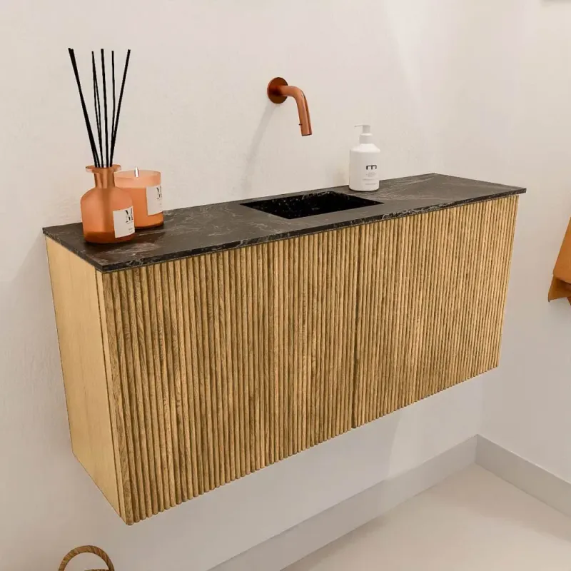 Beperkt Aanbod Mondiaz Joya DLux 90cm toiletmeubel oak met wastafel faye midden zonder kraangat lava