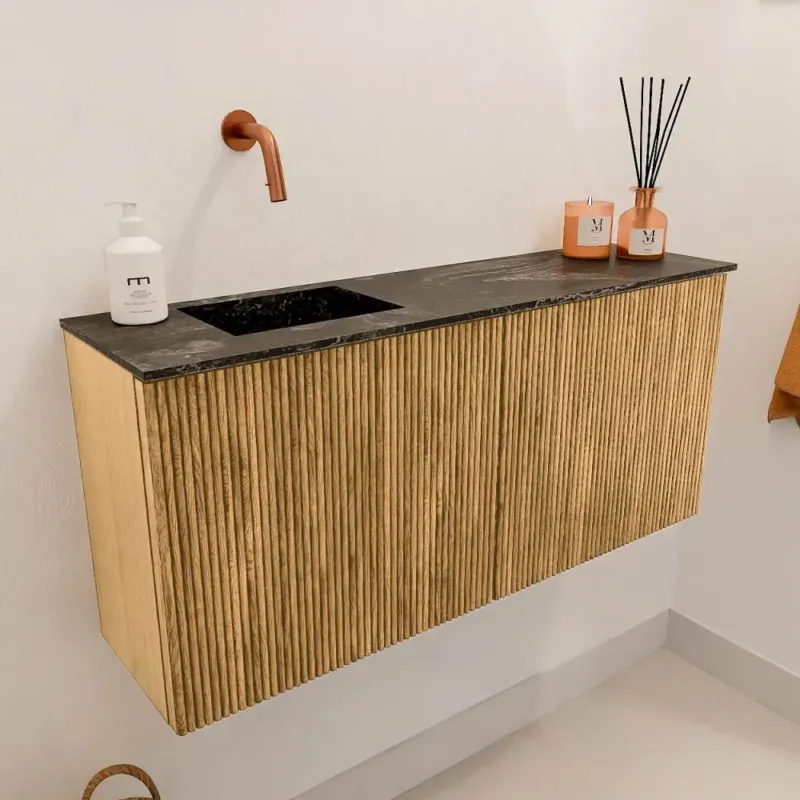 Mondiaz Joya DLux 90cm toiletmeubel oak met wastafel faye links zonder kraangat lava Fabrieksprijs