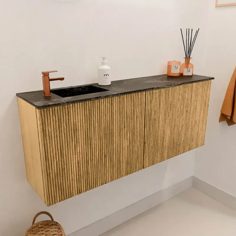 Voordeelprijs Mondiaz Joya DLux 100cm toiletmeubel oak met wastafel faye links 1 kraangat lava