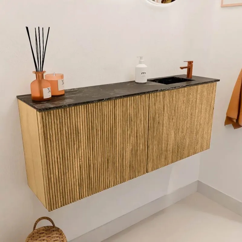 Mondiaz Joya DLux 100cm toiletmeubel oak met wastafel faye rechts 1 kraangat lava Gecertificeerd