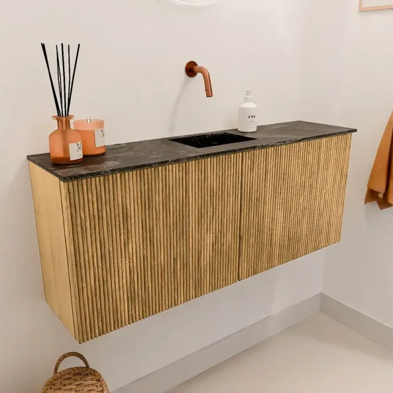 Veilige Betaling Mondiaz Joya DLux 100cm toiletmeubel oak met wastafel faye midden zonder kraangat lava