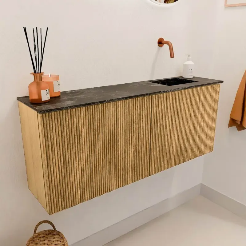 Mondiaz Joya DLux 100cm toiletmeubel oak met wastafel faye rechts zonder kraangat lava Laatste Versie