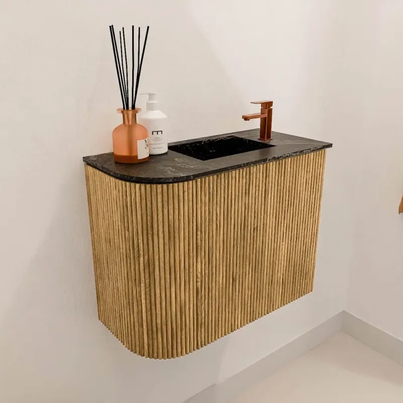 Mondiaz Joya DLux 50cm toiletmeubel ronding links oak met wastafel faye rechts 1 kraangat lava Gratis Retour
