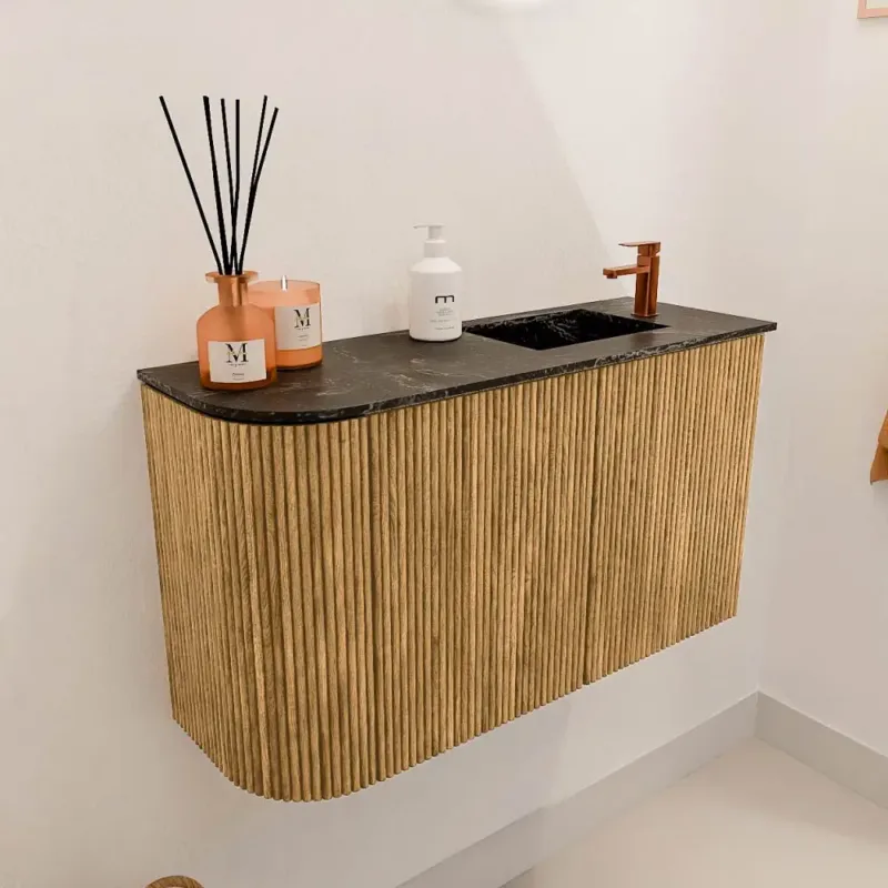 Finale Uitverkoop Mondiaz Joya DLux 70cm toiletmeubel ronding links oak met wastafel faye rechts 1 kraangat lava