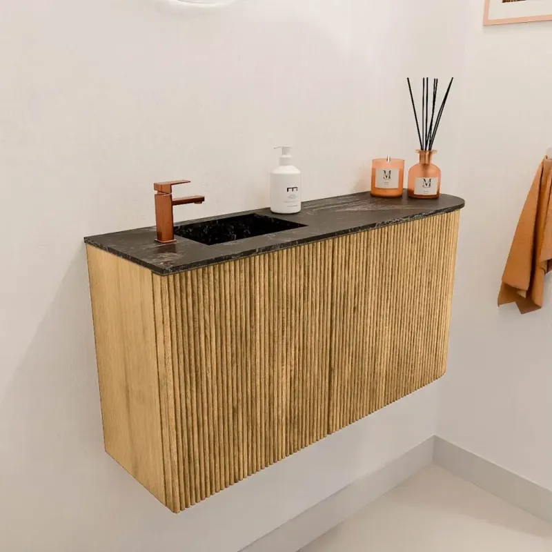 Mondiaz Joya DLux 80cm toiletmeubel ronding rechts oak met wastafel faye links 1 kraangat lava Koop Online