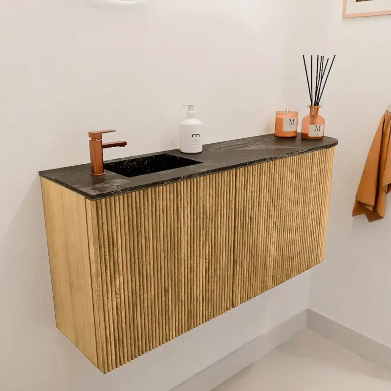 Mondiaz Joya DLux 90cm toiletmeubel ronding rechts oak met wastafel faye links 1 kraangat lava Betrouwbaar