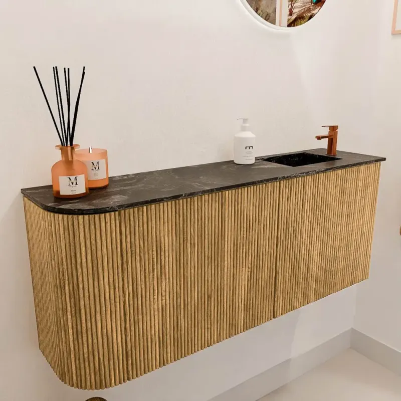 Mondiaz Joya DLux 100cm toiletmeubel ronding links oak met wastafel faye rechts 1 kraangat lava Op = Op