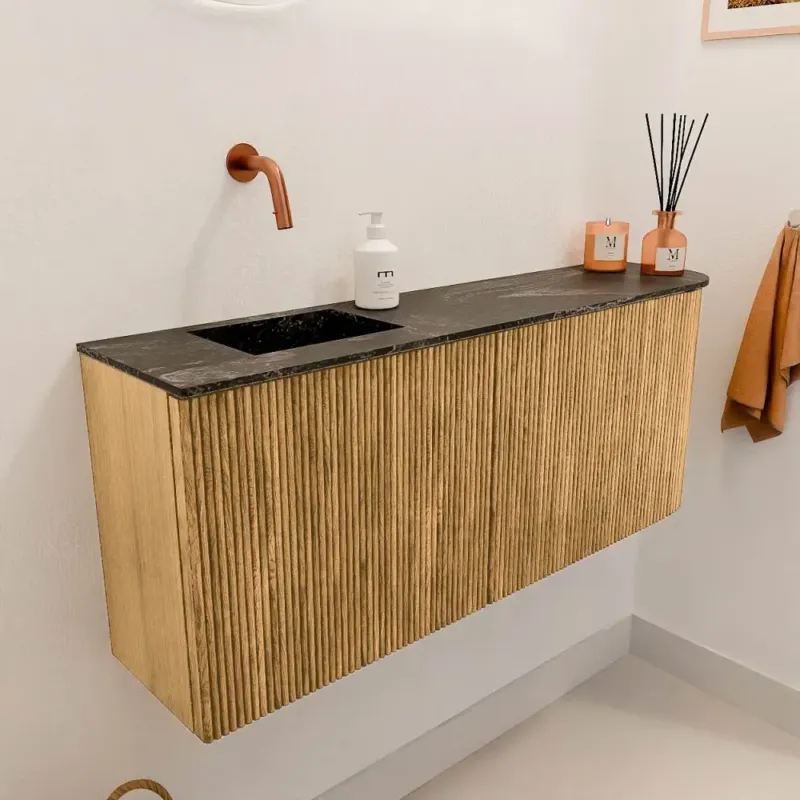 Mondiaz Joya DLux 100cm toiletmeubel ronding rechts oak met wastafel faye links zonder kraangat lava Hete Deal