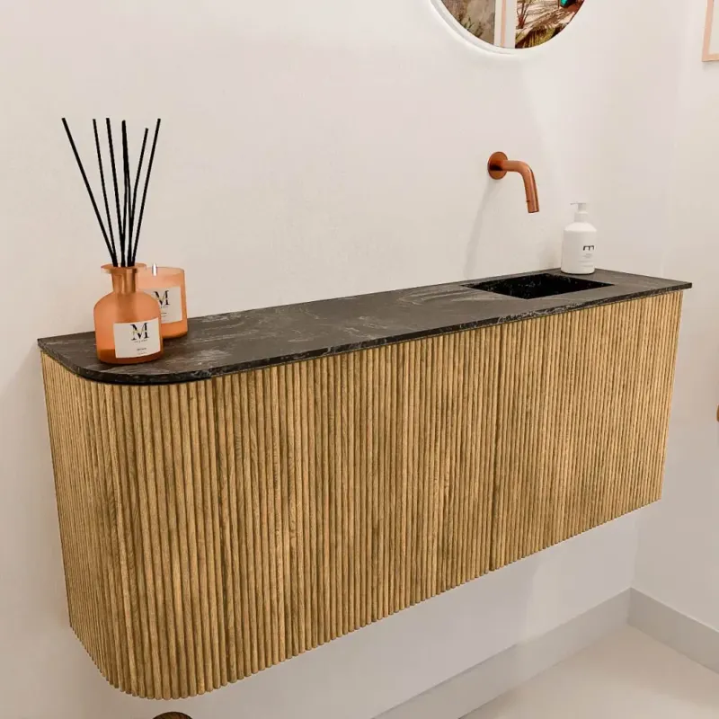 Flitsaanbieding Mondiaz Joya DLux 100cm toiletmeubel ronding links oak met wastafel faye rechts zonder kraangat lava