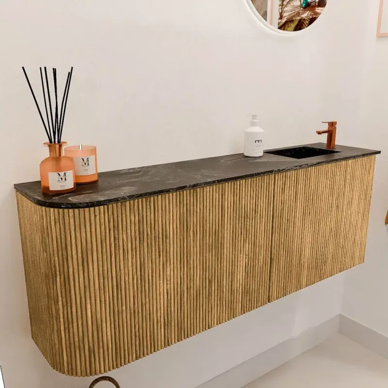 Mondiaz Joya DLux 110cm toiletmeubel ronding links oak met wastafel faye rechts 1 kraangat lava Weekendaanbieding