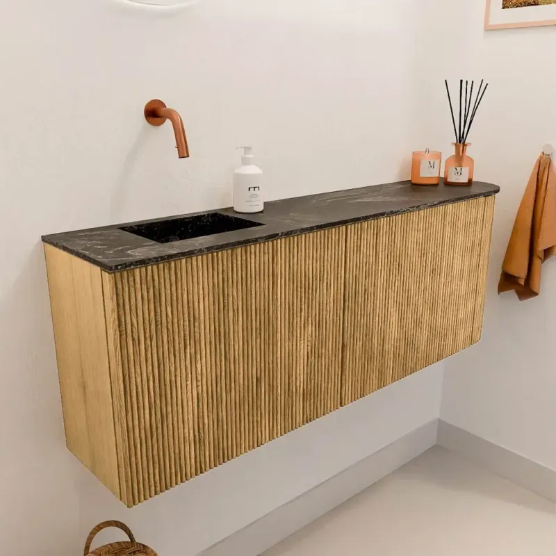 Alleen Vandaag Mondiaz Joya DLux 110cm toiletmeubel ronding rechts oak met wastafel faye links zonder kraangat lava