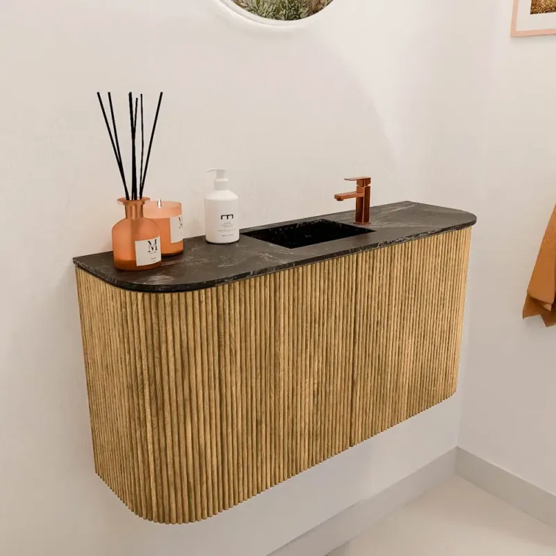 Mondiaz Joya DLux 85cm toiletmeubel ronding links/rechts oak met wastafel faye midden 1 kraangat lava Bestel Nu